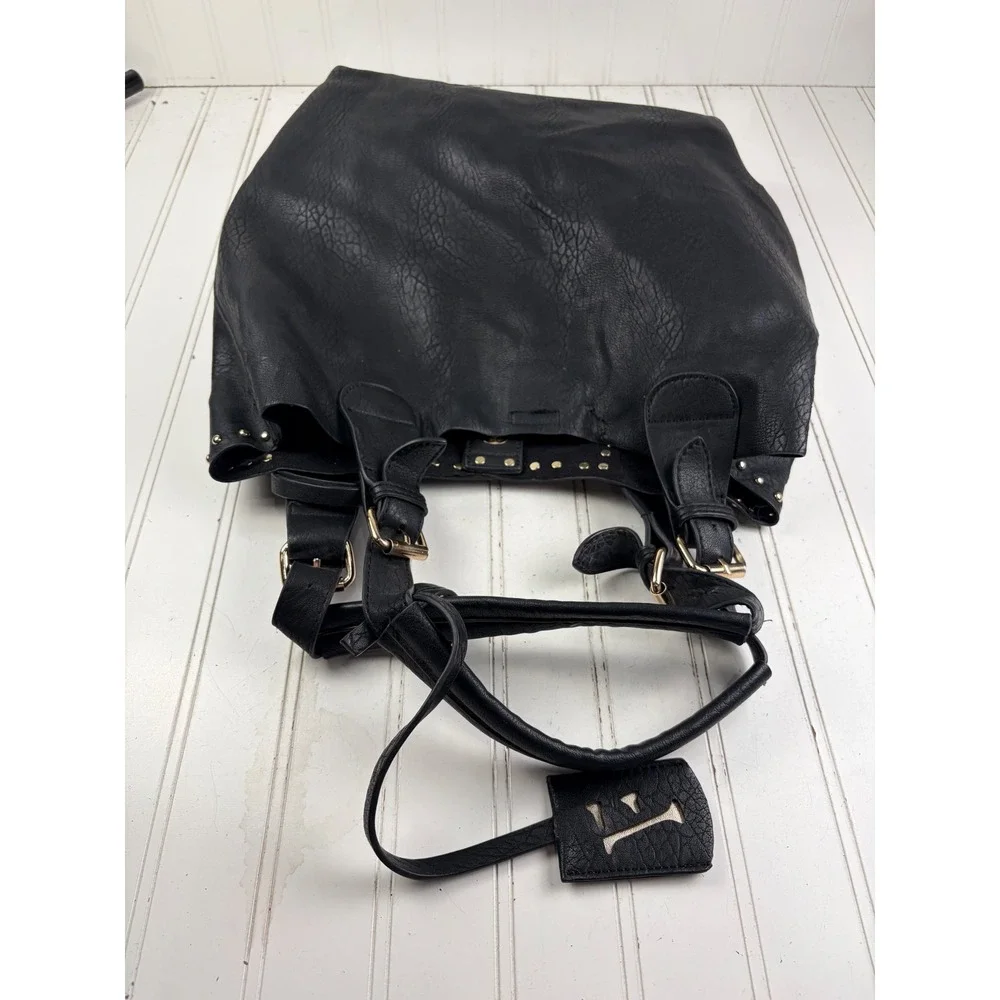 Vintage Y2K Boho Black Leather Studded Slouchy Hobo Chic Shoulder Bag Purse